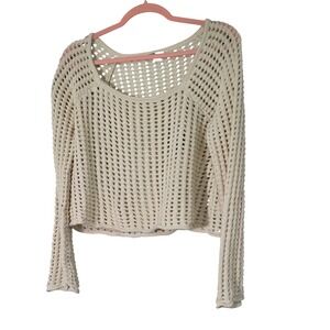 Wild Fable Womens XL Cream Open Knit Crochet Sweater Long Sleeve Cropped